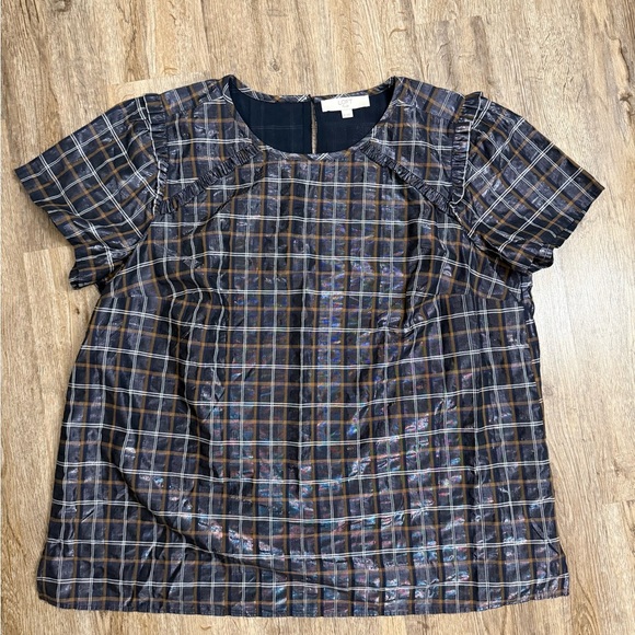 LOFT • Shimmer Plaid Blouse - Picture 3 of 11